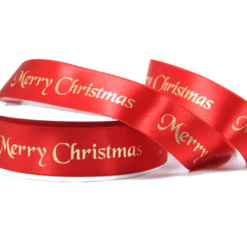 Eco-Friendly Double-Faced Merry Christmas Red Satin Ribbon