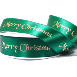 Eco-Friendly Double-Faced Merry Christmas Green Satin Ribbon