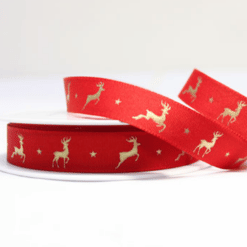 Eco-Friendly Grosgrain Red Reindeer Printed Ribbon