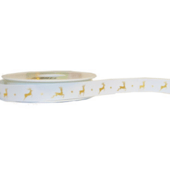 Eco-Friendly Grosgrain White Reindeer Printed Ribbon