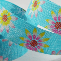 Flower Printed Blue Ribbon
