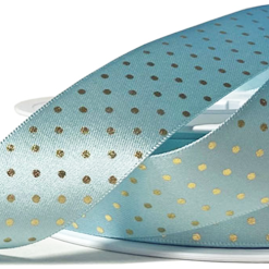Sky Blue With Gold Polka Dot Satin Ribbon