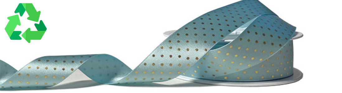 Sky Blue With Gold Polka Dot Satin Ribbon