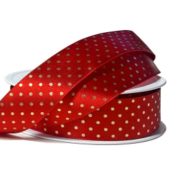 Red Ribbon With Gold Polka Dot Satin Ribbon