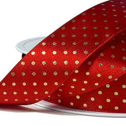 Red Ribbon With Gold Polka Dot Satin Ribbon
