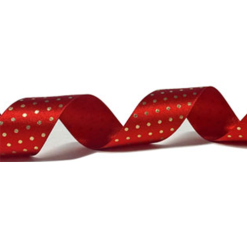 Red Ribbon With Gold Polka Dot Satin Ribbon