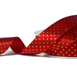 Red Ribbon With Gold Polka Dot Satin Ribbon