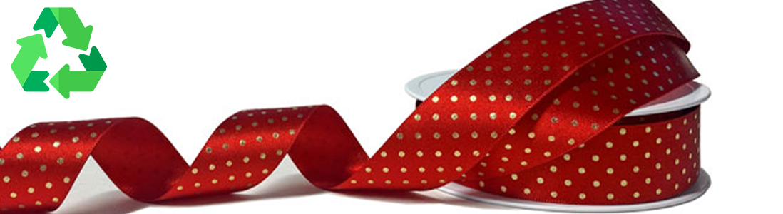 Red Ribbon With Gold Polka Dot Satin Ribbon