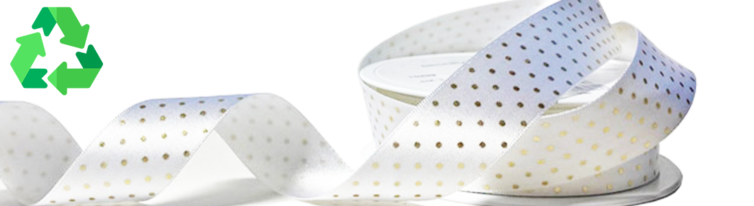White With Gold Polka Dot Satin Ribbon