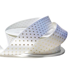 White With Gold Polka Dot Satin Ribbon