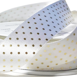 White With Gold Polka Dot Satin Ribbon