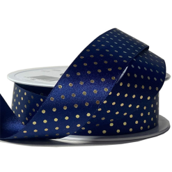 Blue Ribbon With Gold Polka Dot Satin Ribbon