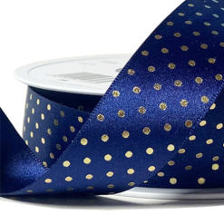 Blue Ribbon With Gold Polka Dot Satin Ribbon