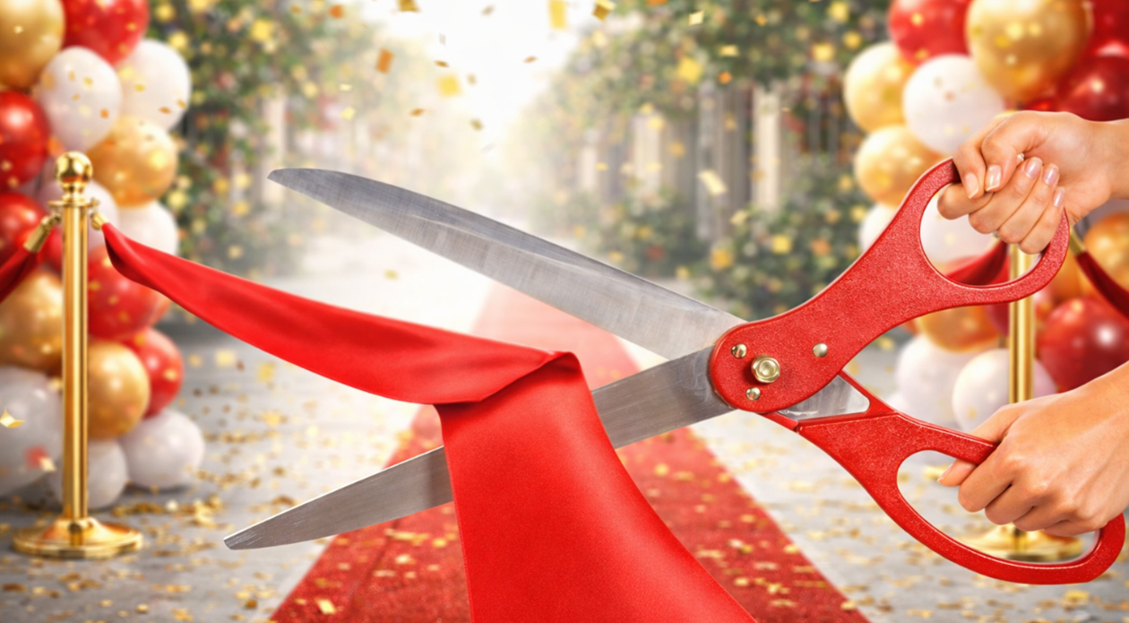 Extra Big Scissors and Wide Ribbon For Ribbon Cutting Grand Opening Events