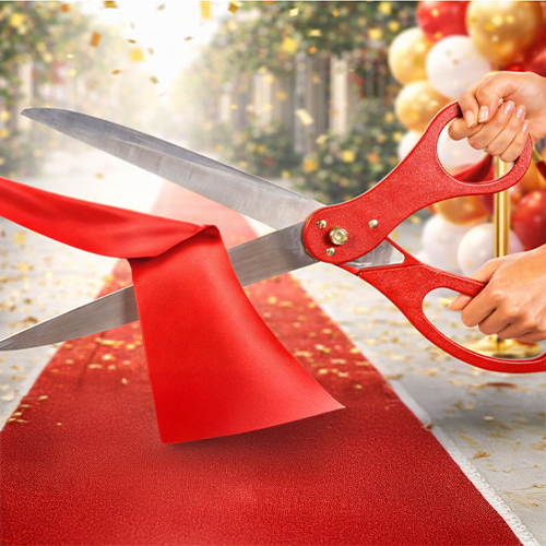 Giant Scissors with Extra Wide Red Ribbon To Cut - Store, Shop or Office Opening