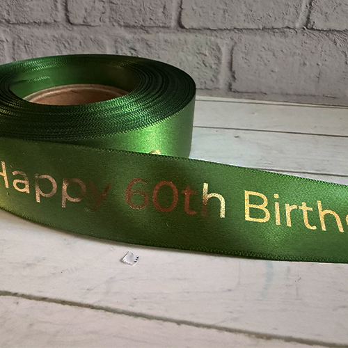 Forest green ribbon with a metallic gold print