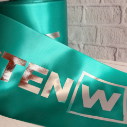 Gren Ribbon With Silver foil print