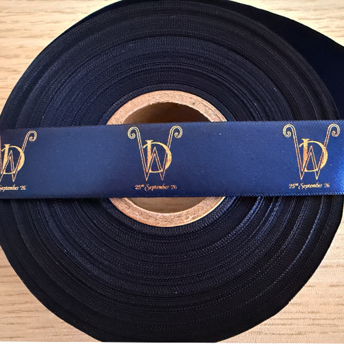 Navy Ribbon With A MEttlic Print