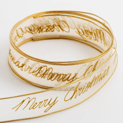 Merry Christmas Gold Organza Ribbon