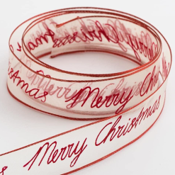Merry Christmas Red Organza Ribbon