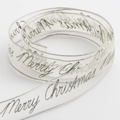 Merry Christmas Silver Organza Ribbon