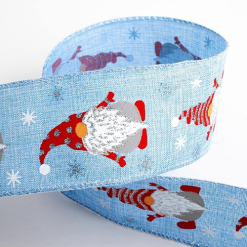 Nordic Santa Ice Blue Linen Christmas Ribbon