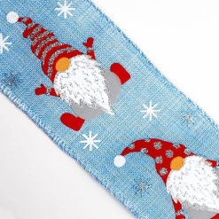 Nordic Santa Ice Blue Linen Christmas Ribbon