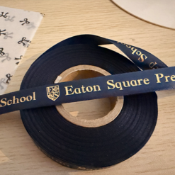 navy ribbon with metallic gold print