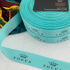 Logo Printed Onto An Aqua Ribbon
