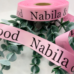 Baby Pink Ribbon With Black Logo Print