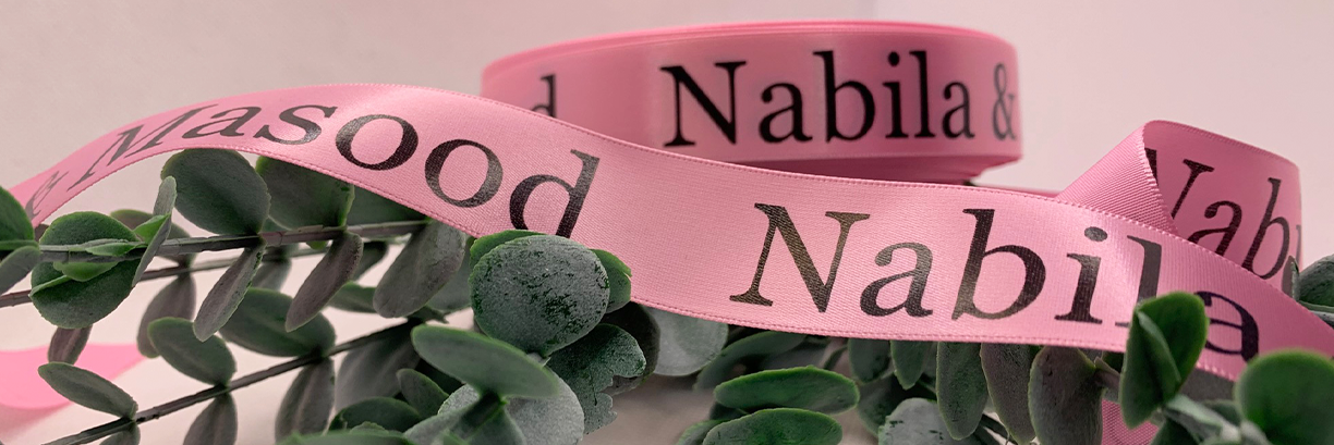 Baby Pink Ribbon With Black Logo Print