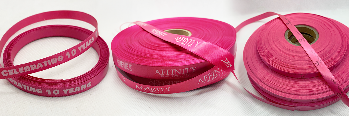 Bright Pink Printed Ribbons With Logos And Text Personalised Printed Ribbons Next Day Delivery