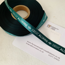 Logo Printed Onto A Hunter Green Ribbon