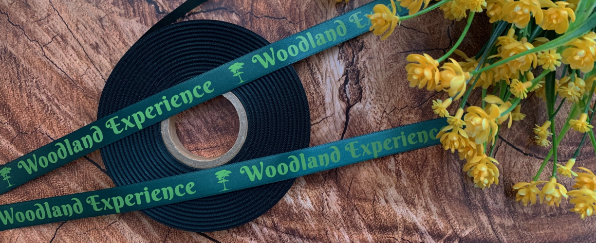 Dark Green With Lime Green Print On Ribbon