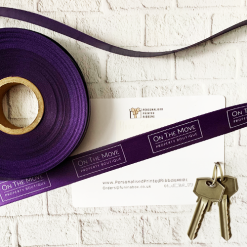 Dark Purple Satin Ribbon With White Logo Print