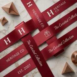 Logo Printed Onto A Dark Red Ribbon