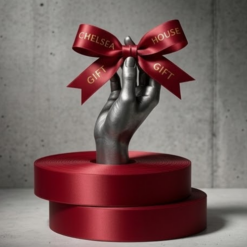 Logo Printed Onto A Dark Red Ribbon