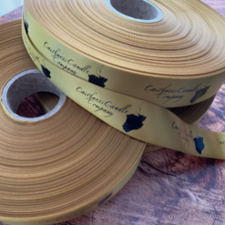 Logo Printed Onto An Antique Gold Ribbon