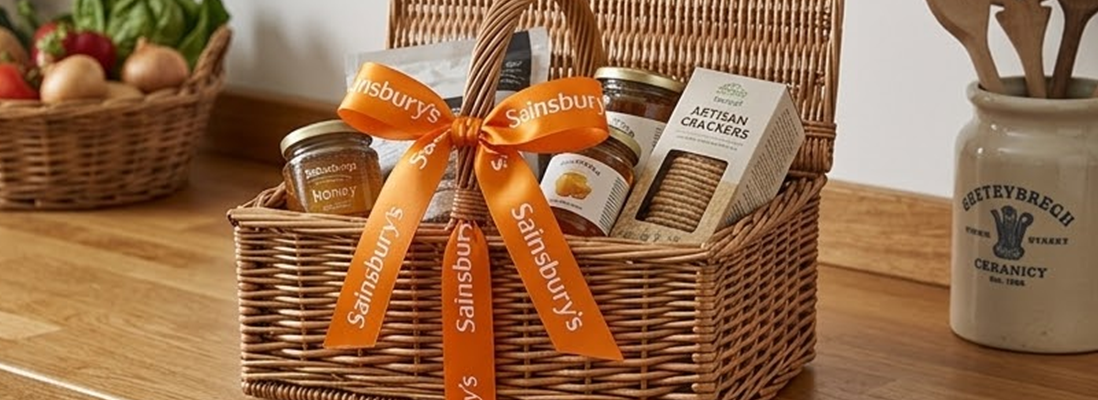 Marigold Orange Ribbon Printed With a White Logo For Hampers