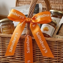 Marigold Orange ribbon customised with logo SAINSBURYS