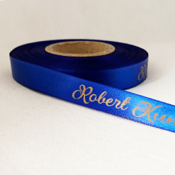 Logo Printed Onto A Royal Blue Ribbon