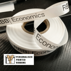 White Ribbon With A Black Logo Print by Personalised Printed Ribbons Company Near London