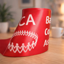 Logo Printed Onto A Red Ribbon By Personalised Printed Ribbons