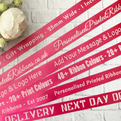 25mm Wide Personalised Printed Ribbons – Logo Printed & Text Printed Ribbons – Custom Printed Ribbons in the UK.