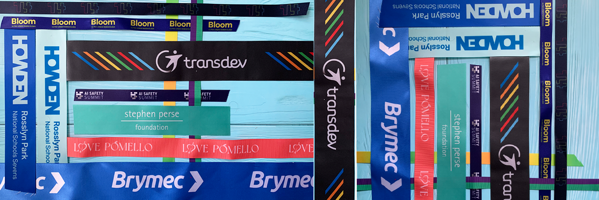 Full Colour Logo printing on Panone Matched Ribbon Satin Gorsgain Quick Delivery