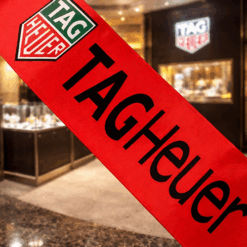 200mm Wide Red Ribbon With Full brand Colours For A grand Opening Event by Personalised Printed Ribbons