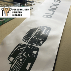 200mm wide Grand Opening Car Wrapping Ribbon Customised with Logos by Personalised Printed Ribbon Company Next Day Delivery
