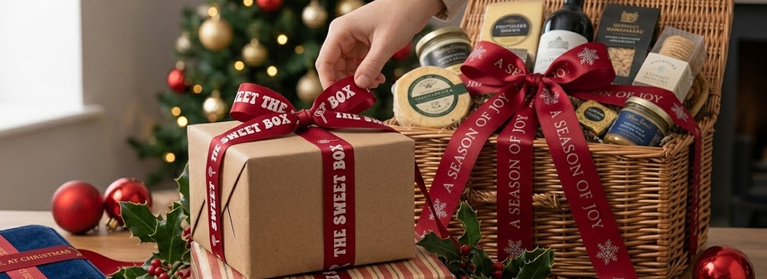 Cherry Red Ribbon Branded With Logos Text Customised Personalised Printed Ribbons company