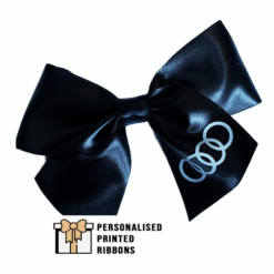 Black Branded Gift Bows by Personalised Printed Ribbons Company Near London Next Day Delivery