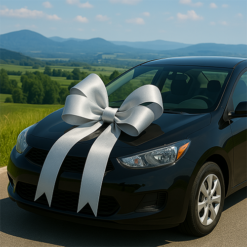 Silver Ribbon Car Bow
